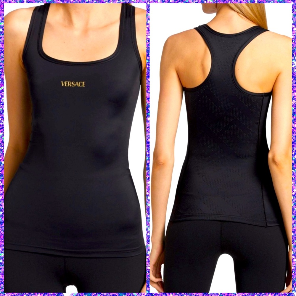 Versace Black Racerback Tank with Gold Logo